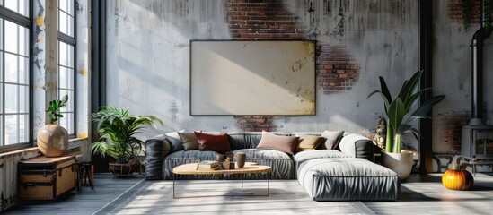 Poster - photograph of a poster or canvas in a real loft interior setup