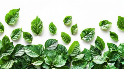 Canvas Print - Fresh Green Leaves Border on White Background - Nature's Beauty