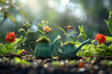 Wall Mural - Nurturing Life: A Family Cultivates Sustainability Through Garden Soil and Seeds