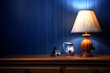 home lamp with lampshade on the table. electric lamp. home interior and equipment. lighting in the house