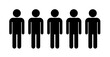 Group man six person row human infographic vector black icons. Six person one group symbol illustration.