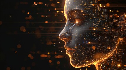 Poster - Glowing Lines and Dots Surrounding Mans Face