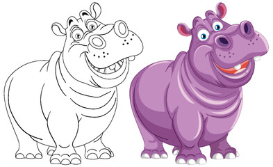 Poster - Vector illustration of two happy cartoon hippos