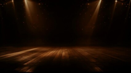 Poster - The performance stage blurred into a tunnel of light with spotlights shining on it.