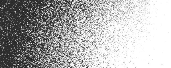 Poster - Noise gradient background from white to black with grain texture. Monochrome dot pattern with grainy effect. Vector illustration of halftone speckle diffuse gradation. Noisy powder faded shadow.