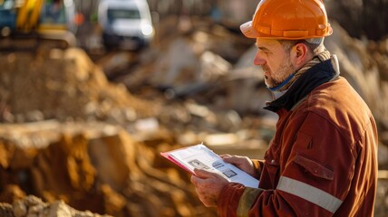 Wall Mural - Civil engineer inspects work in the pile area In the construction zone.