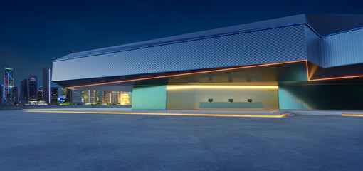 Poster - 3d modern architecture at twilight: urban building exterior