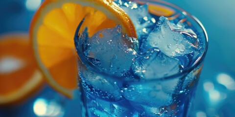 Wall Mural - A glass of blue liquid with an orange slice in it