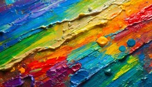 Abstract Watercolor Background, Abstract Rough Colorful Multicolored Rainbow Colors Art Painting Texture, With Oil Brushstroke, Pallet Knife Paint On Canvas, Dripping Color