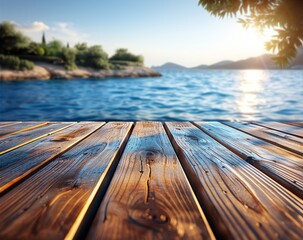 Wall Mural - A wooden dock with a view of the ocean