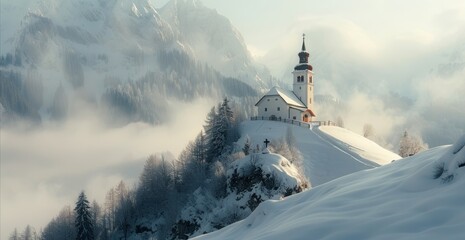 A church on a snowy mountain