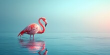 Elegant Flamingo Reflected In Serene Tropical Waters Minimalist Nature Landscape