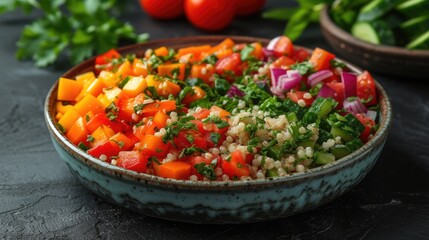 Poster - Fresh vegetable quinoa salad in a ceramic bowl.