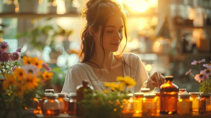 woman making natural cosmetics