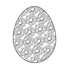Wall Mural - Easter egg flower background, hand drawn floral elements for spring holiday. Black and white line art compositions for coloring page. Vector illustrations for card or invitations