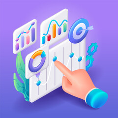 Poster - 3D Isometric illustration, Cartoon. Screens user interface kit for mobile app templates concept of controlling. Business processes. Vector icons for website
