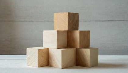 wooden blocks on a white.a minimalist yet impactful visualization featuring a series of abstract wooden cubes stacked against a clean white wood texture backdrop, emphasizing simplicity and symmetry. 