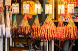Fototapeta Zachód słońca - Dried seafood shop in Hong Kong.