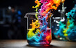  vivid chemical reaction occurring in a laboratory beaker