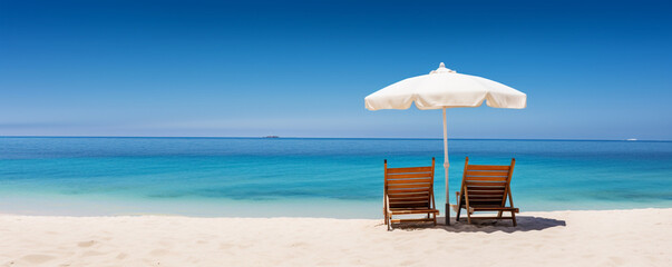 Sticker - Chairs and parasol on the tropical beach