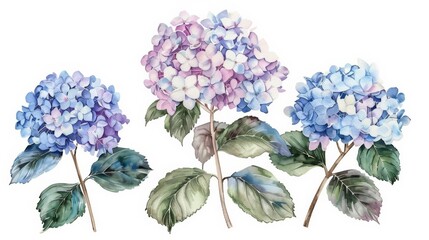 Wall Mural - Watercolor hydrangea frame Botanical design Beautiful watercolor floral bouquets with hydrangea flowers and branches Vintage botanical plant ,  