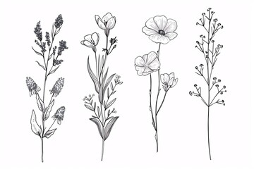 An Exploration of Minimalism and Nature  Exquisite Floral Botanical Line Art Capturing the Essence of Wilderness