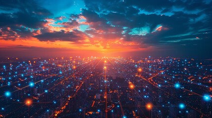 Poster - Global Connectivity: Network Hubs Illuminated at Dusk