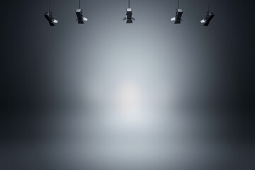 Poster - Abstract studio background with focused spotlights on a dark backdrop. 3D Rendering