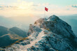 business success concept, mountain road leading to flag at peak