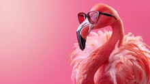 A Fashionable Flamingo Wearing A Feather Boa And Cat-eye Glasses, Against A Glamorous Solid Background Evoking A Sense Of Vintage Hollywood Charm.