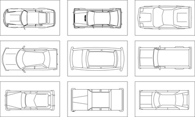 Wall Mural - Adobe Illustrator Artwork Vector illustrator design sketch, collection of car images seen from above