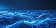 a dynamic digital landscape of blue light particles creating a wave-like pattern, signifying a visualization of data flow or technology concept, and the aspect ratio appears to be panoramic 