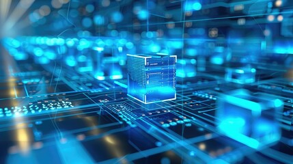Leinwandbilder - Business Process Modeling Notation diagram 3D objects, 3D render, high-tech data security, blue colors. Generative AI.