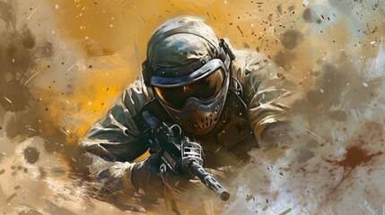 Wall Mural - Generative AI illustration of Soldiers Engaged in Live Fire Training with Assault Rifles.