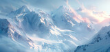 Fototapeta  - A panoramic view of the majestic snow covered mountains. Generative AI.
