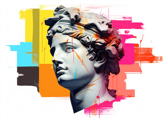 Wall Mural - Gypsum Statue Head Pop Art Vaporwave Style