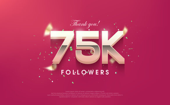 Thank you 75k followers, vector background design for social media posts.