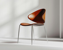 Minimal Design Sleek, Modern Chair With A Curved Backrest And Thin Metal Leg , 3d Render.