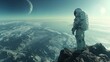 Astronaut Standing on Mountain Summit