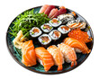 sushi rools with salmon on white transparent background