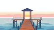 Sunset Pier Wooden Structure Extends Over Calm Waters