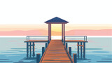 Fototapeta  - Sunset Pier Wooden Structure Extends Over Calm Waters