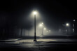 Eerie Fog-Enshrouded Street with Glowing Lampposts