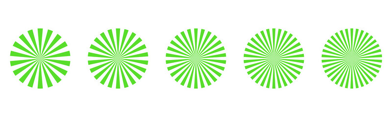 Wall Mural - Set of green radial patterns – Simple green radial stripes – Set of isolated sunbursts on a white background