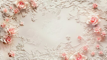 Wall Mural - A romantic lace frame background with a textured fabric look, great for a soft and delicate design.