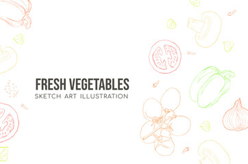 Wall Mural - Vegetables sketch art illustration colorful composition