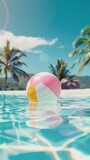 Fototapeta Panele - colorful beach ball by the poolside on a bright sunny summer day