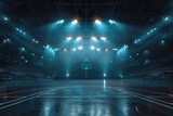 Fototapeta Fototapety sport - Empty basketball arena stadium sports ground with flashlights and fan sits
