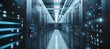 Data server hallway. Storage clouds host privacy security technology concept. Generative AI technology.	
