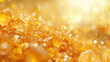 Background with yellow crystals. Yellow glass crystals with reflections of light. Abstract background with bokeh effect. AI generative